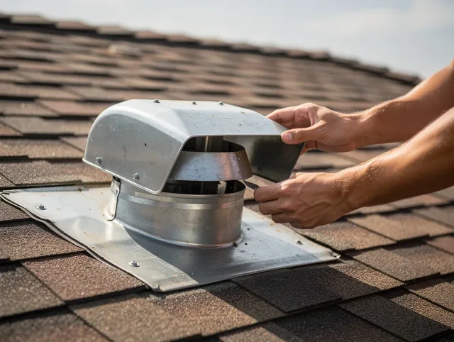 Spring Hill Dryer Vent Cleaning certified technician safely cleaning a roof-mounted dryer vent in Spring Hill