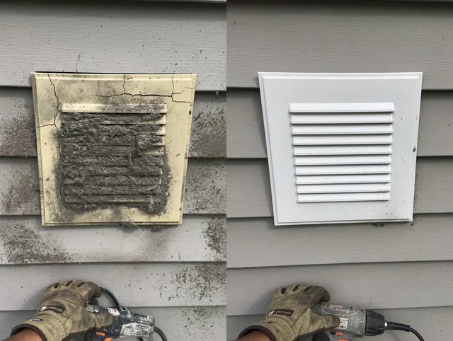 Spring Hill Dryer Vent Cleaning technician installing high-quality dryer vent cover at a residential property in Spring Hill