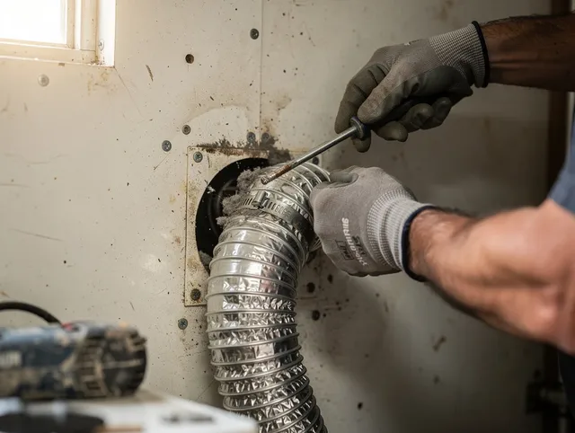 Spring Hill Dryer Vent Cleaning technician performing precise dryer vent hose installation in Spring Hill